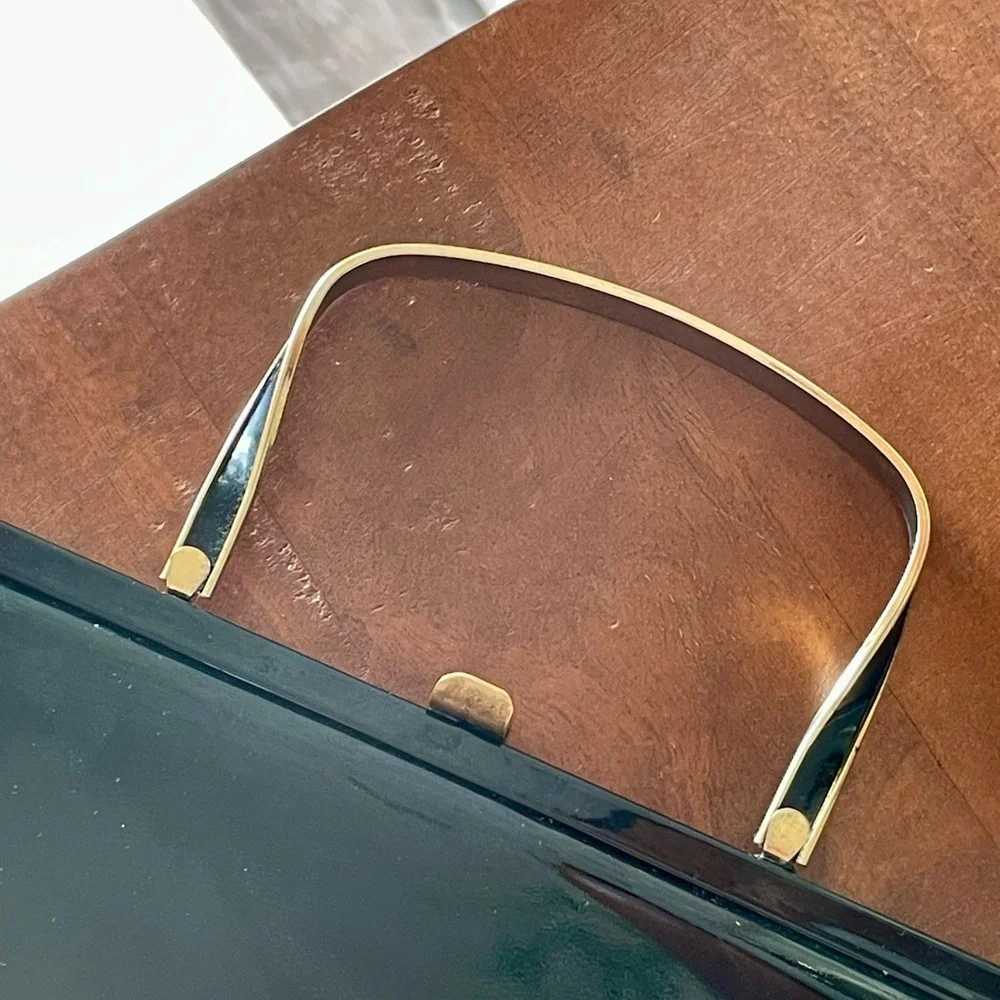 Vintage 1960s Bobbie Jerome Black Patent Leather Metal Top Handle Evening Bag - Picture 5 of 8